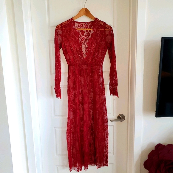 Other - Burgundy lace swimsuit cover up or lingerie